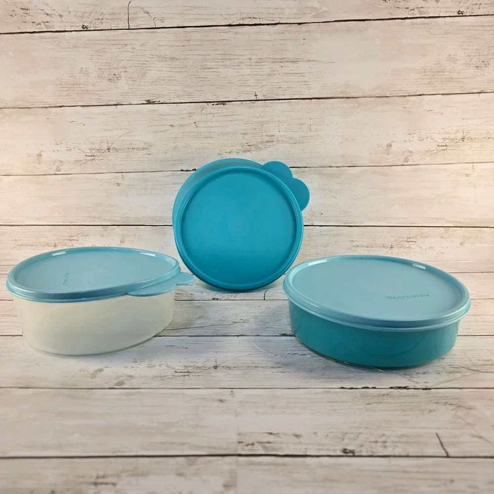 Tupperware Servalier Oval Nesting Bowl‎ Set Teal Frosted Clear 500ml 700ml 3pc